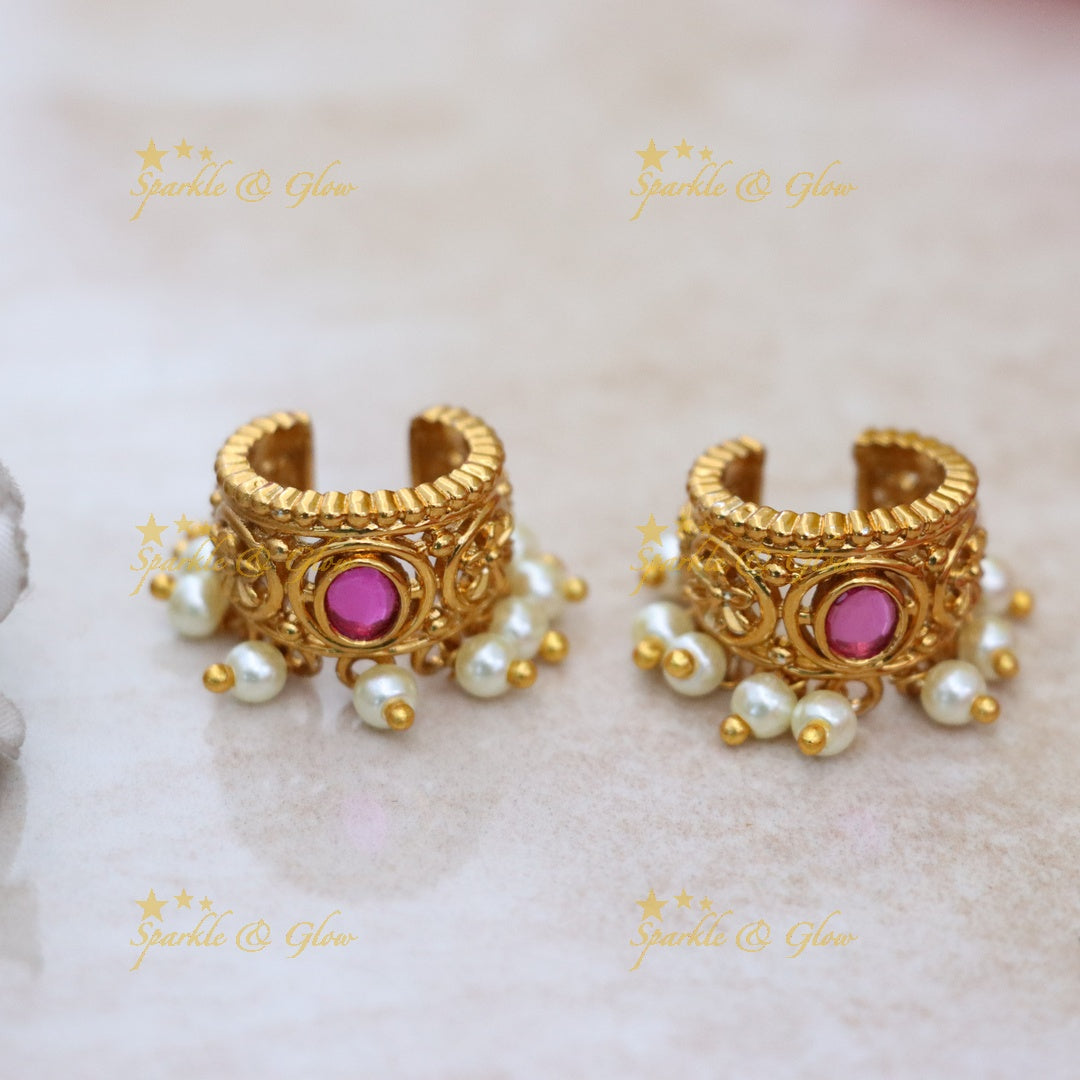 Stunning Gold Bugadi Earrings with Pearl Details