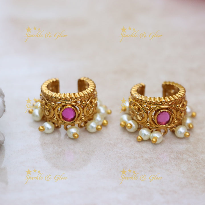 Stunning Gold Bugadi Earrings with Pearl Details
