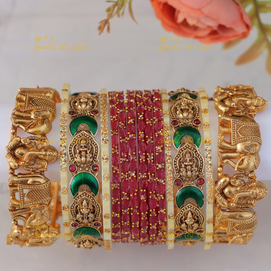 Exquisite Lakshmi Temple Bridal Bangle Set - Premium Quality