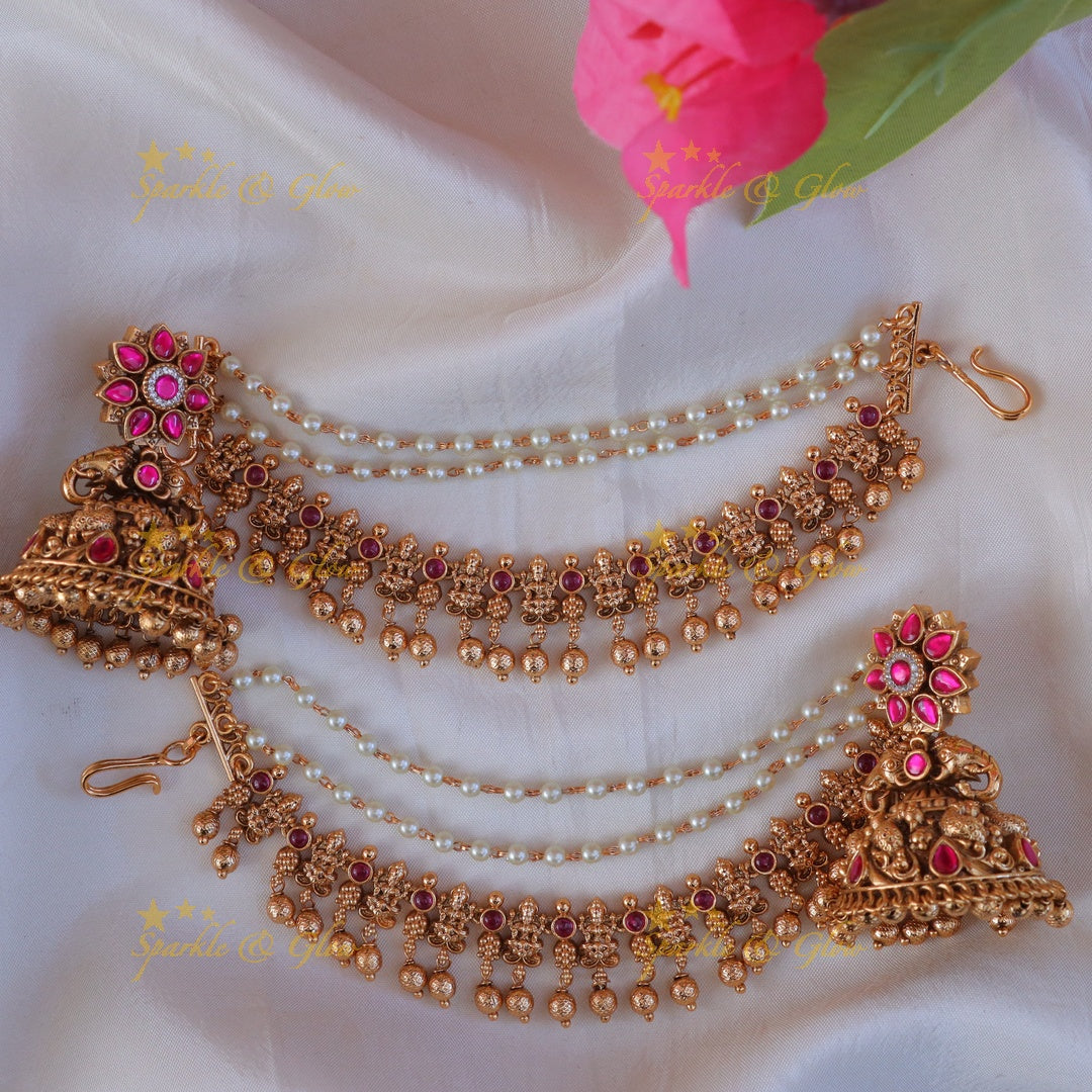 Exquisite Peacock Floral Earrings & Earchain Combo