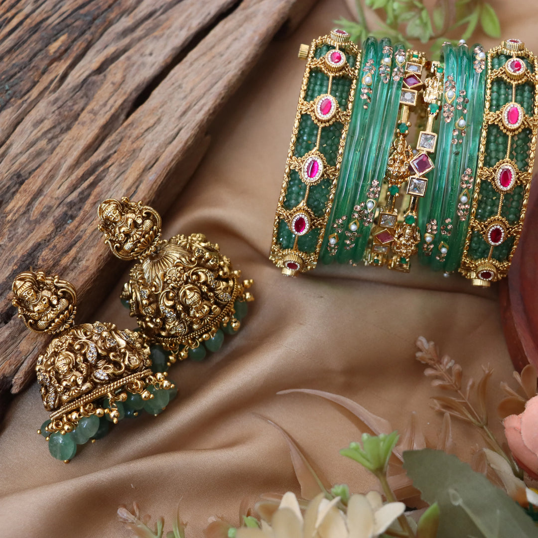 Elegant Lakshmi Bangle & Earrings Set | Premium Imitation Jewellery