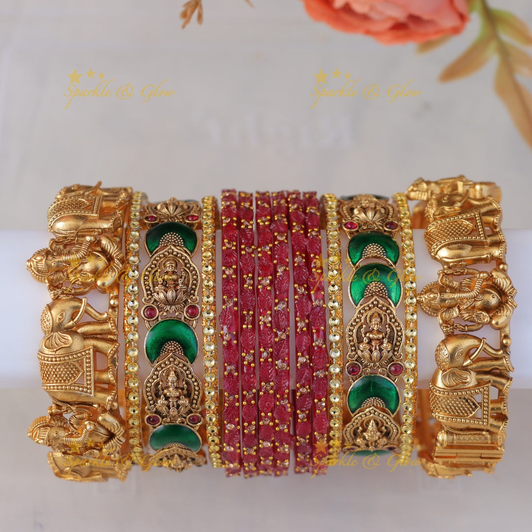 Exquisite Lakshmi Elephant Bridal Bangle Set - Sparkle & Glow