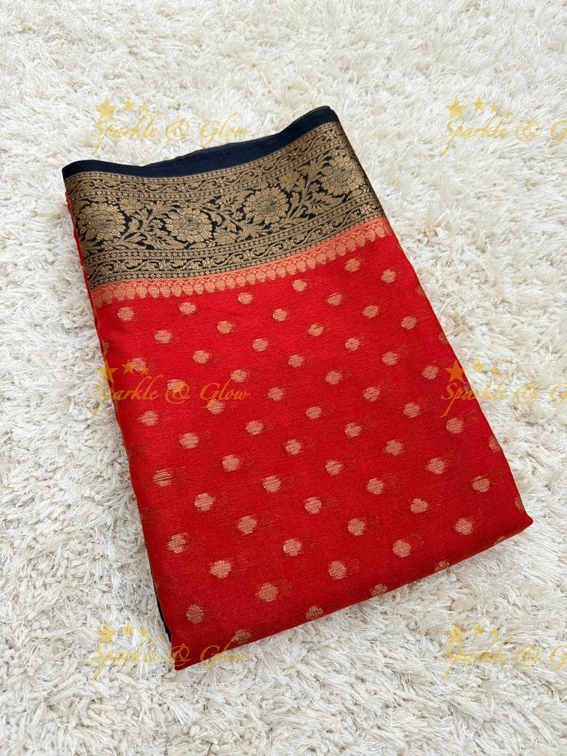 Elegant Banarasi Semi Katan Cotton Silk Saree with Tassels