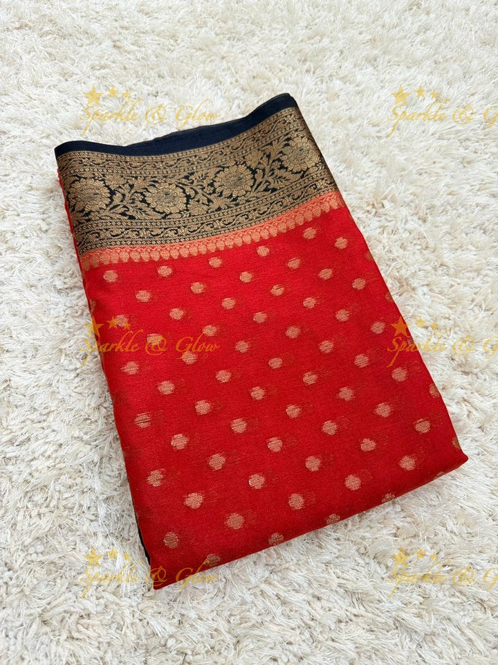 Elegant Banarasi Semi Katan Cotton Silk Saree with Tassels