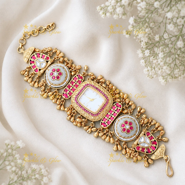 Exquisite Kashmiri Gold Heritage Watch Bracelet