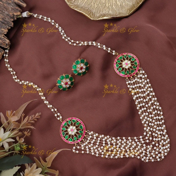 Gold Alike Floral Pearl Haram with Matching Studs