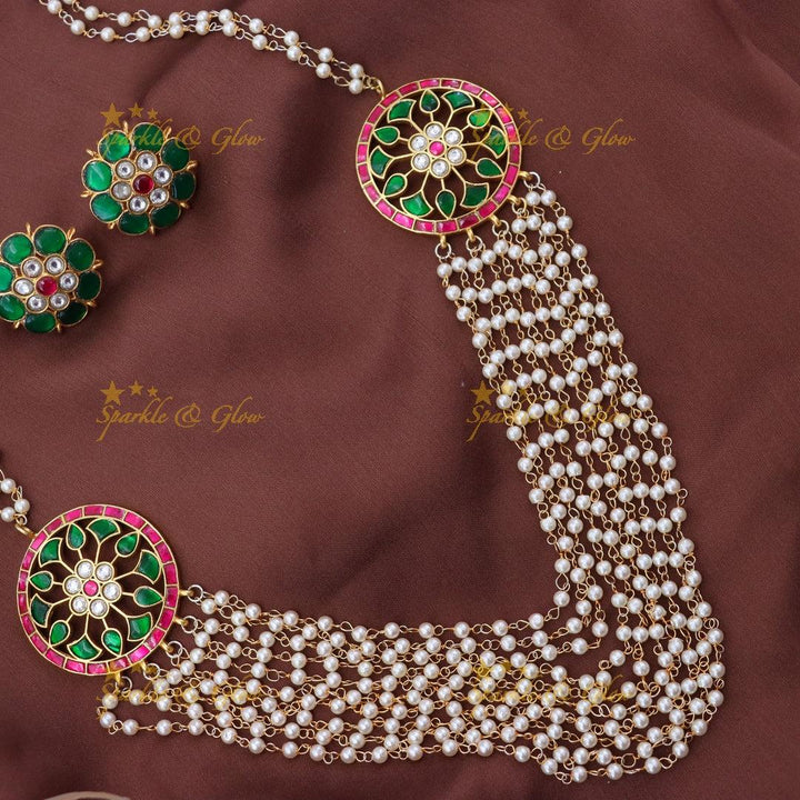 Gold Alike Floral Pearl Haram with Matching Studs
