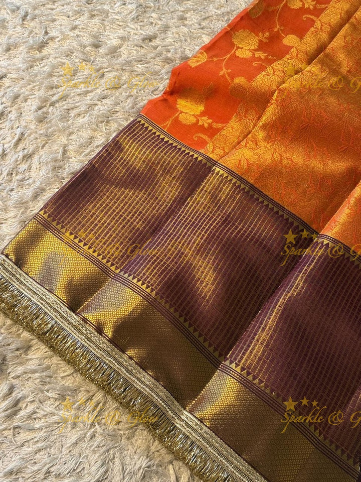 Exquisite Rust Orange Banarasi Saree - Festive Elegance