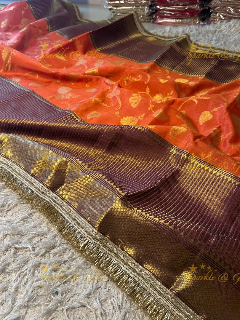 Exquisite Rust Orange Banarasi Saree - Festive Elegance