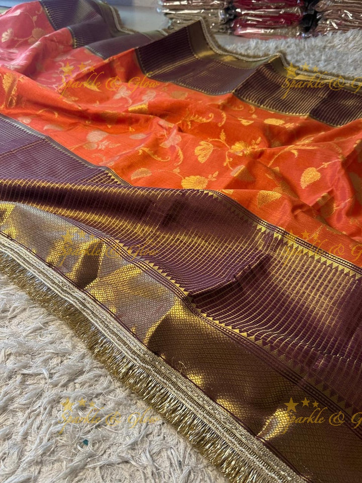 Exquisite Rust Orange Banarasi Saree - Festive Elegance