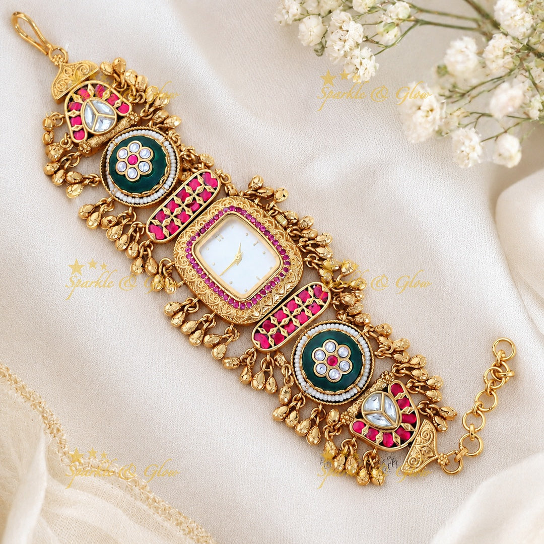 Exquisite Kashmiri Gold Heritage Watch Bracelet