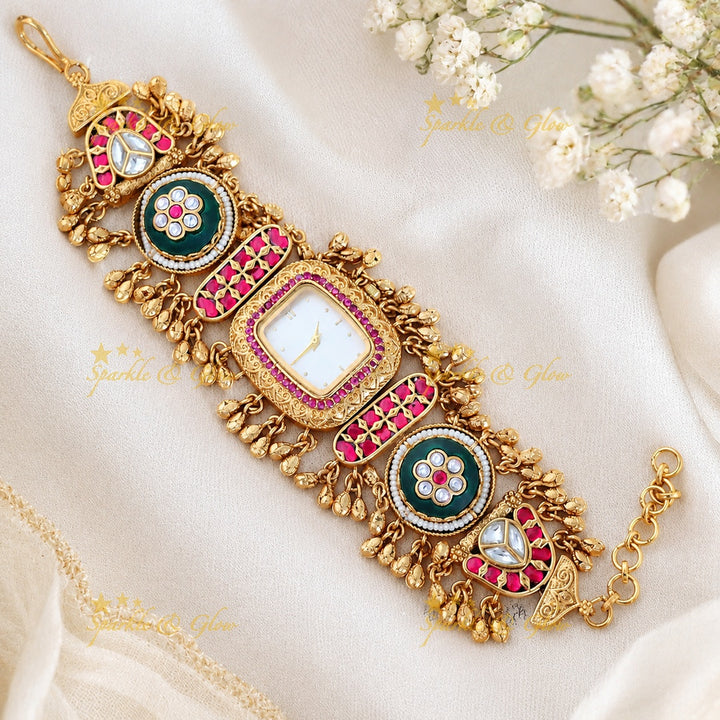 Exquisite Kashmiri Gold Heritage Watch Bracelet