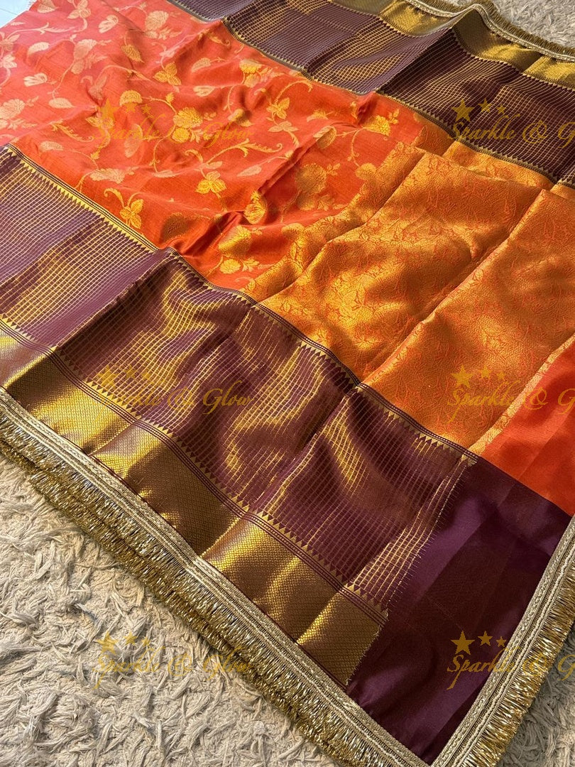 Exquisite Rust Orange Banarasi Saree - Festive Elegance
