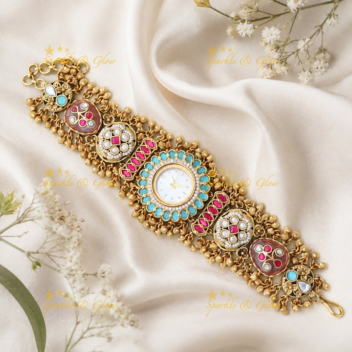 Kashmiri Gold Bridal Watch Bracelet - Heritage Elegance