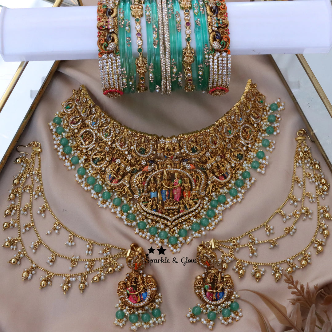 Radiant Bridal Choker Set with Green Gems