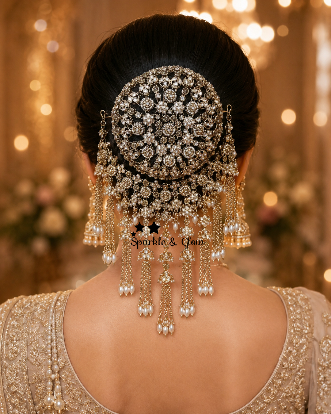 Elegant Gold Floral Hair Bun Accessory - Festive Ready