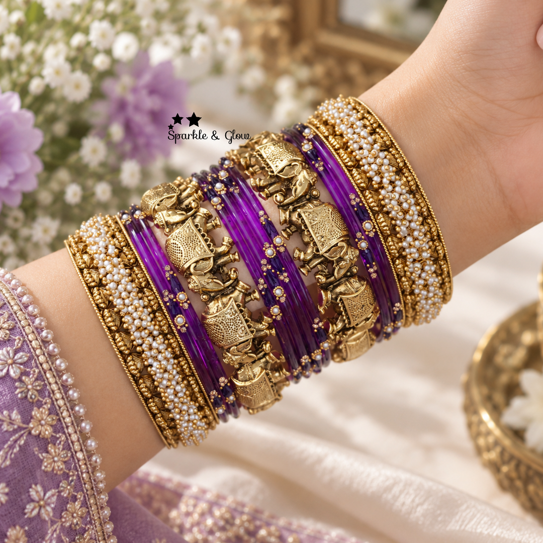 Elephant-Inspired Pearl Bangles - Unique Elegance