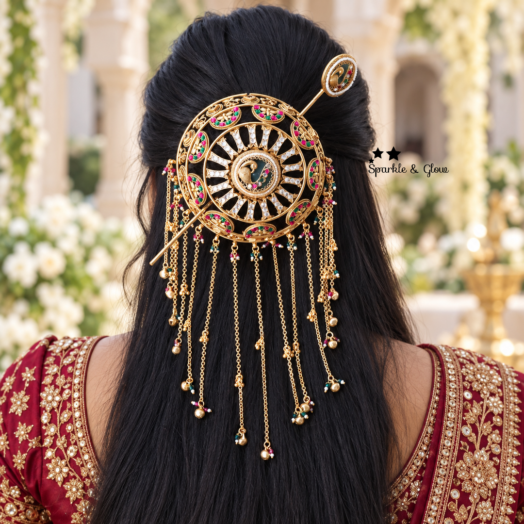 Exquisite Gold-Plated Hair Bun with Peacock Design