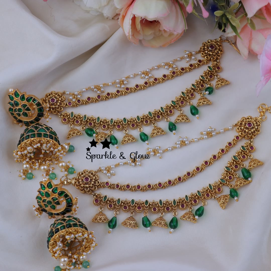 Lotus Kundan Earrings & Chain Set: Elegant Tradition