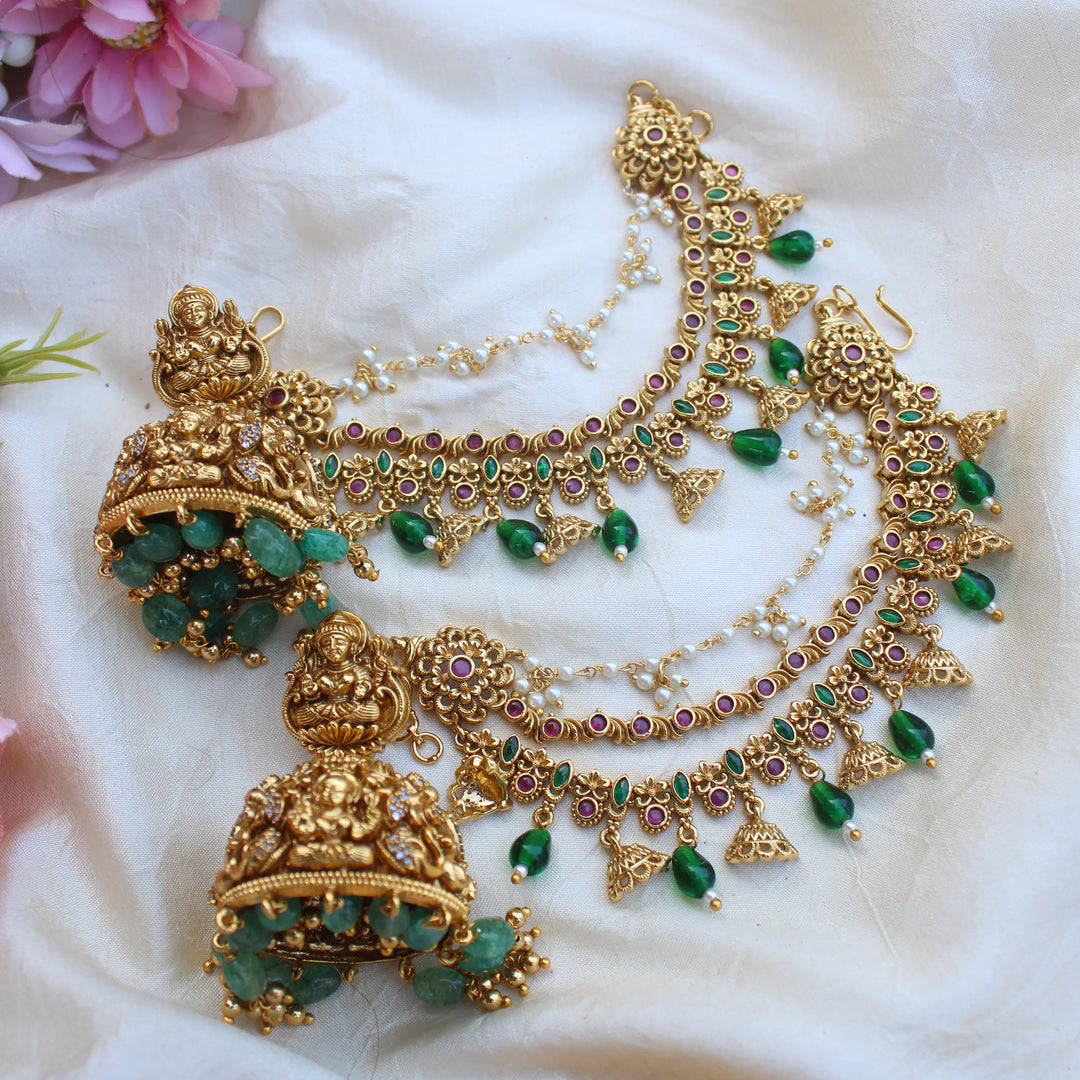 Glamorous Lakshmi Jhumkas & Earchain Set – Redefine Style