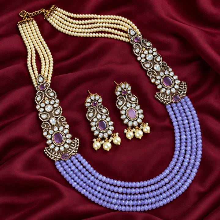 Victorian Floral AD Haram with Red Beads & Pearls