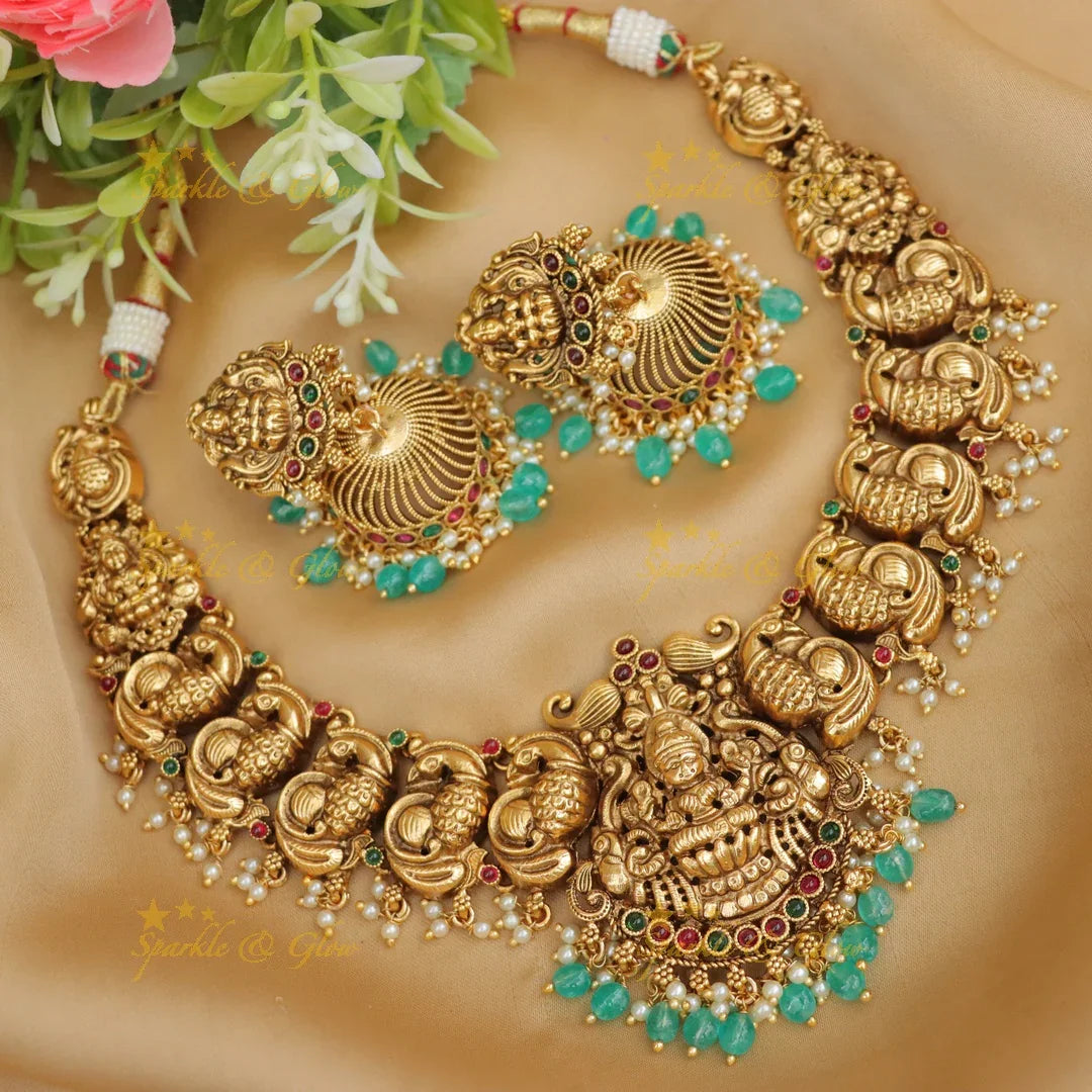 Exquisite Lakshmi Peacock Necklace for Festive Glamour