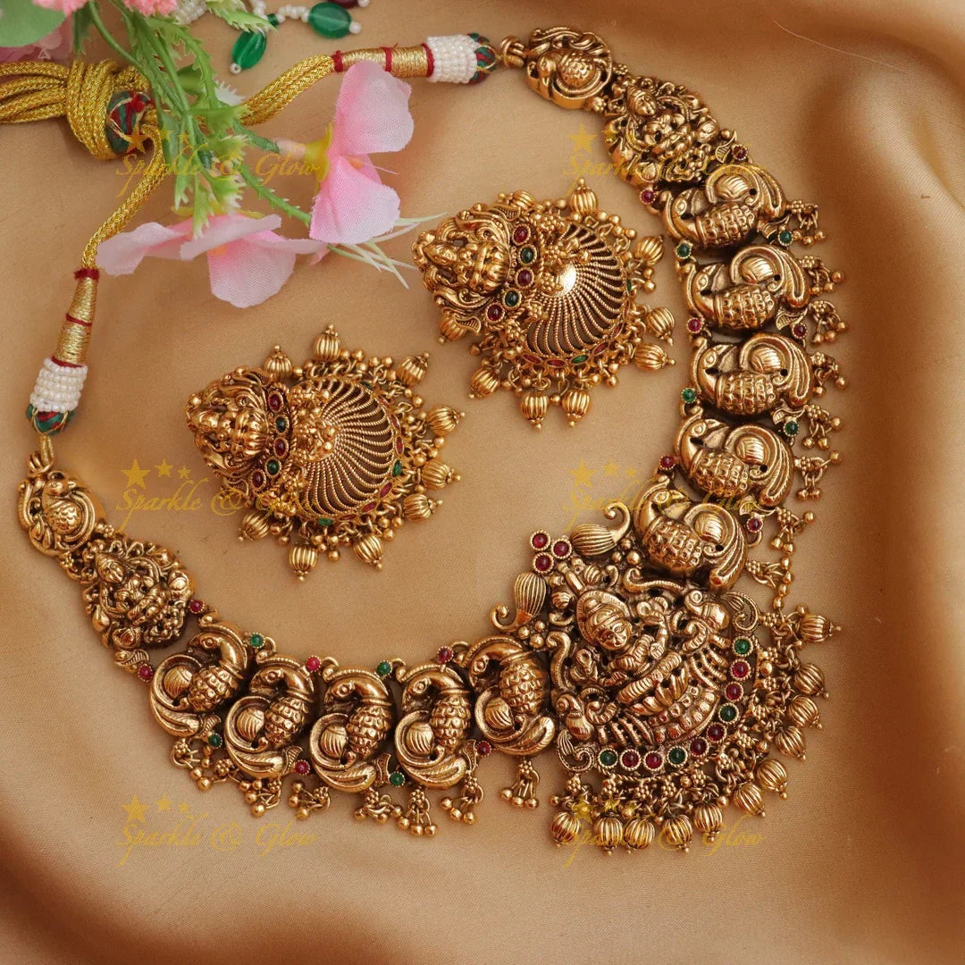 Exquisite Lakshmi Peacock Necklace for Festive Glamour