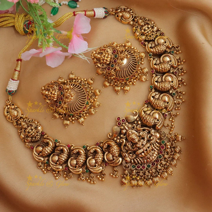 Exquisite Lakshmi Peacock Necklace for Festive Glamour