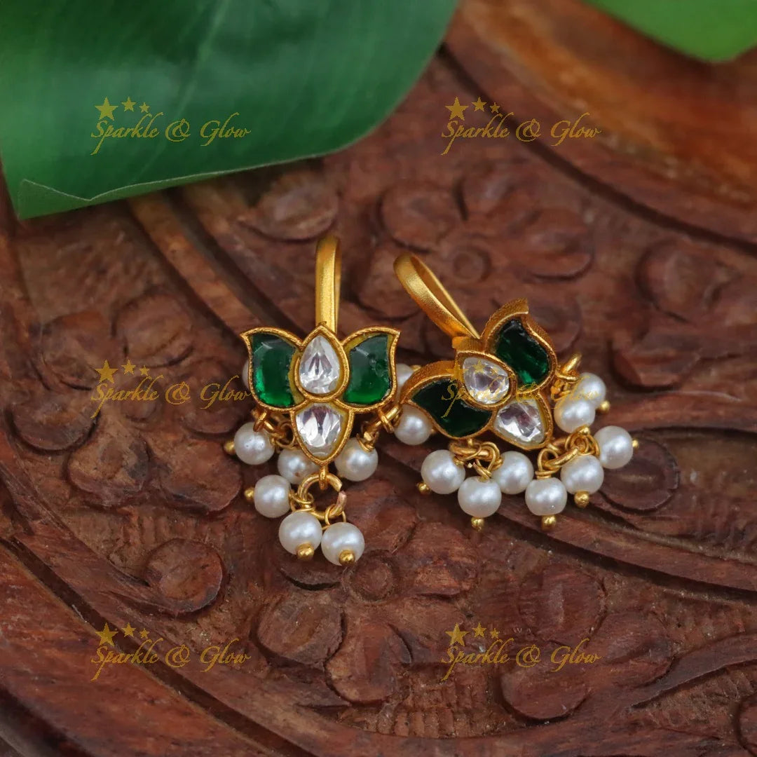 Lotus Motif Kundan Bugadi with Enamel & Pearls