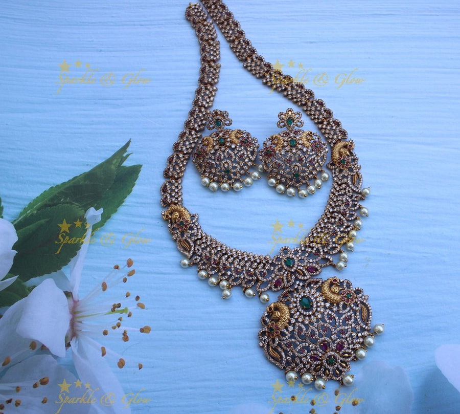 Premium matte american daimond peacock haram - Sparkle and Glow - Multi - Back Thread