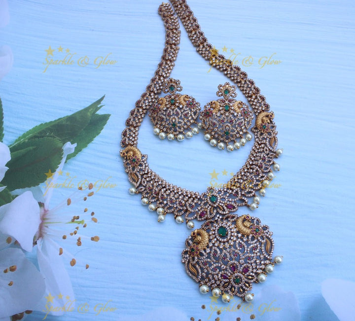 Premium matte american daimond peacock haram - Sparkle and Glow - Multi - Back Thread