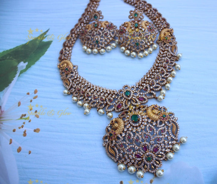 Premium matte american daimond peacock haram - Sparkle and Glow - Multi - Back Thread