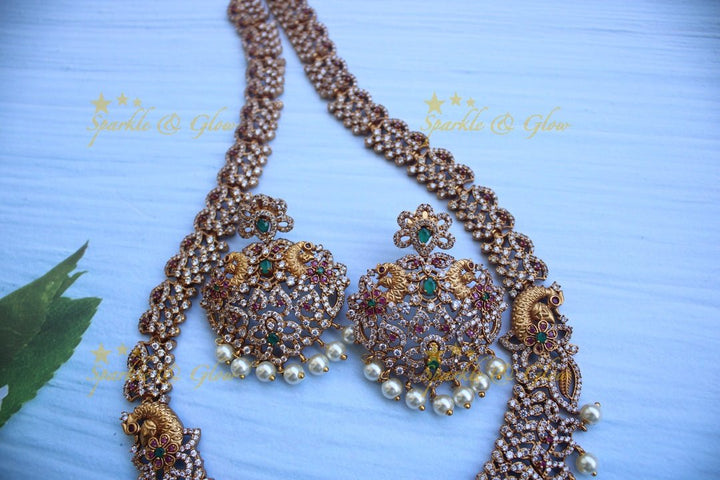 Premium matte american daimond peacock haram - Sparkle and Glow - Multi - Back Thread