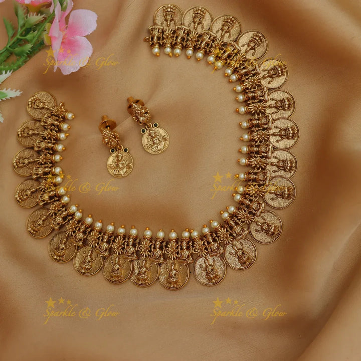 Luxurious Pearl Lakshmi Coin Necklace - New Collection
