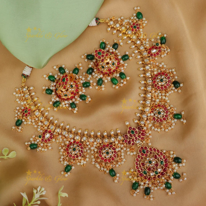 Exquisite Jadau Necklace with Green Beads - Wedding Exclusive