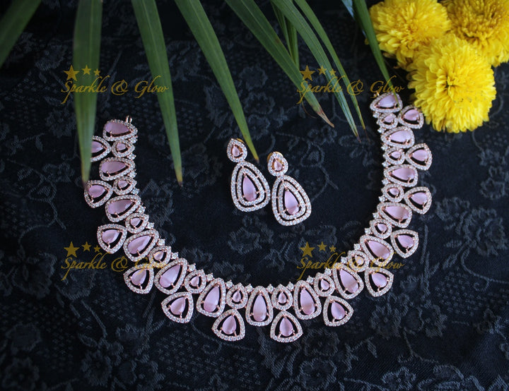 Rose gold beautiful AD stones neckset - Mint Green