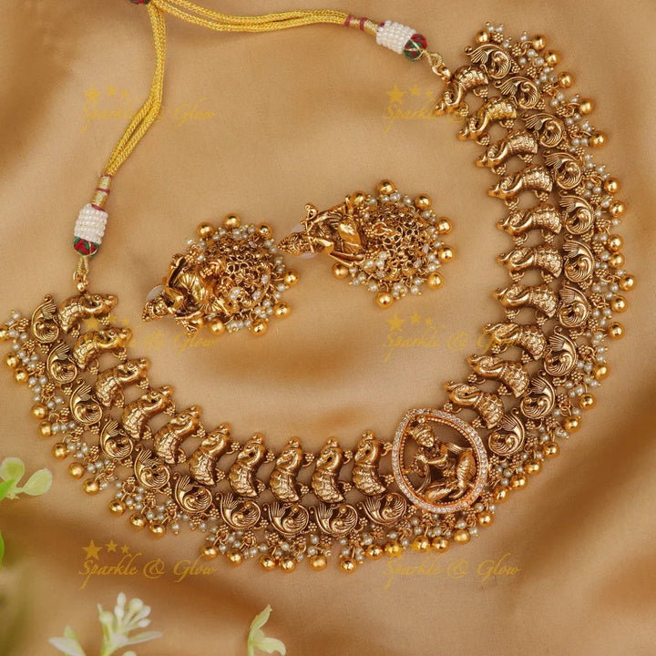 Exquisite Peacock Krishna Pearl Gold Necklace