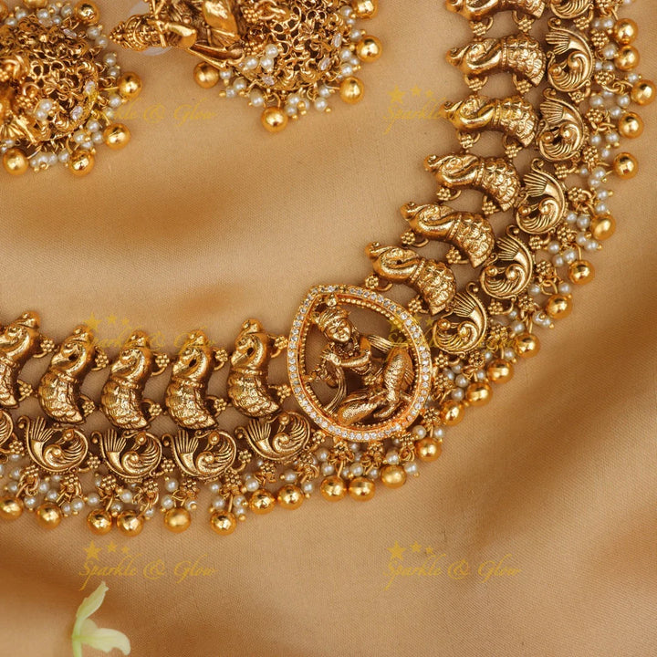 Exquisite Peacock Krishna Pearl Gold Necklace
