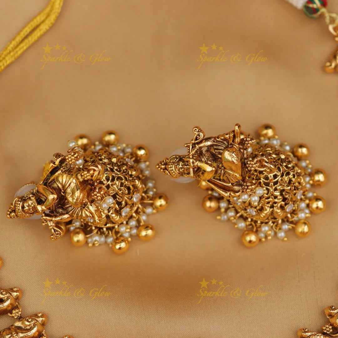 Exquisite Peacock Krishna Pearl Gold Necklace