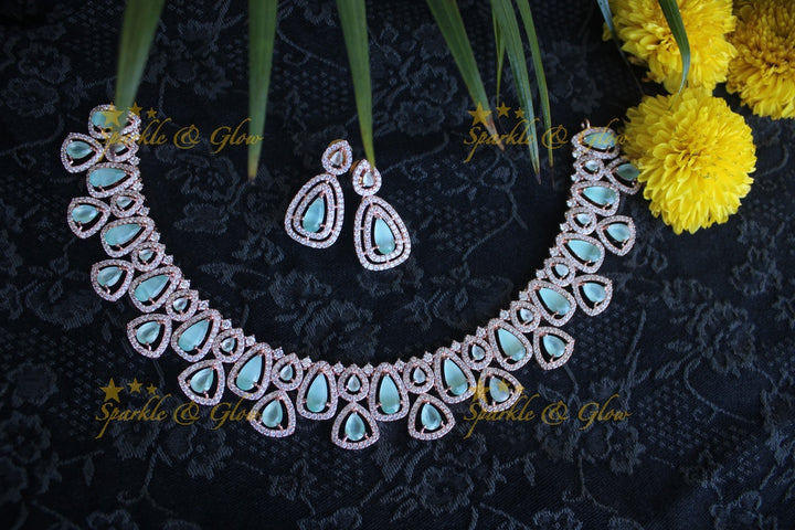 Rose gold beautiful AD stones neckset - Pastel Pink