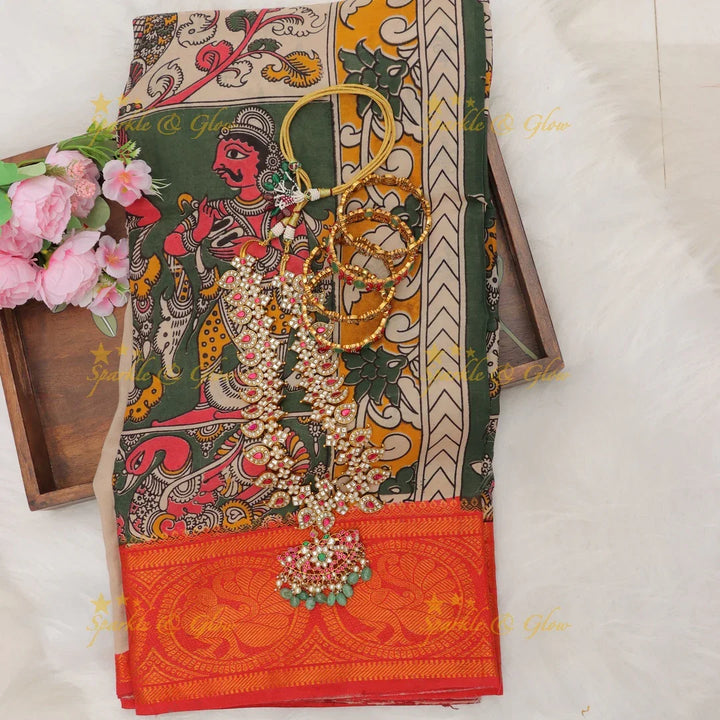 Exquisite Kalamkari Dancing Peacock Saree for Celebrations