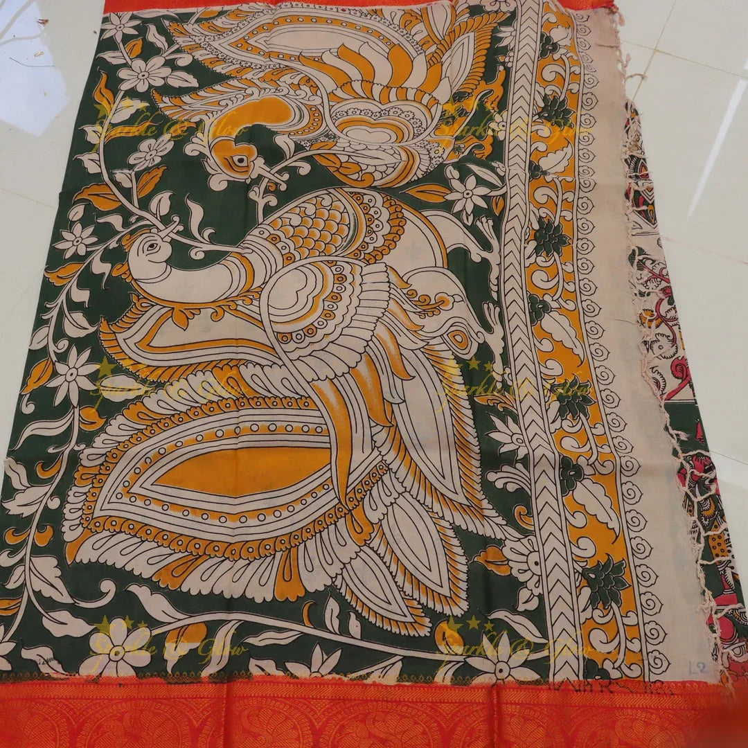 Exquisite Kalamkari Dancing Peacock Saree for Celebrations