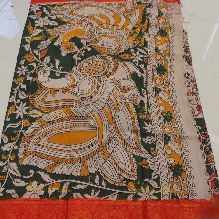 Exquisite Kalamkari Dancing Peacock Saree for Celebrations