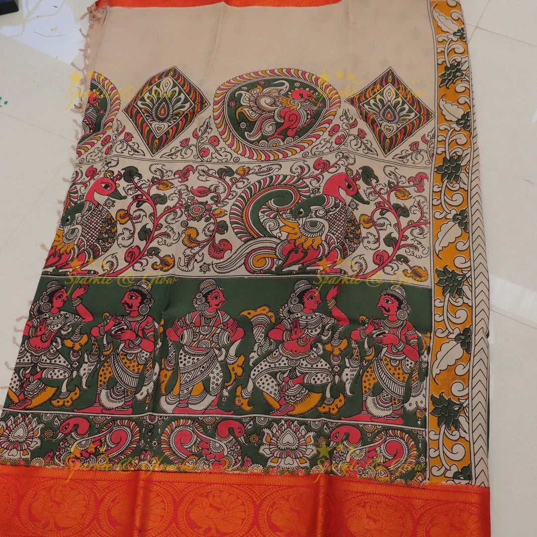 Exquisite Kalamkari Dancing Peacock Saree for Celebrations