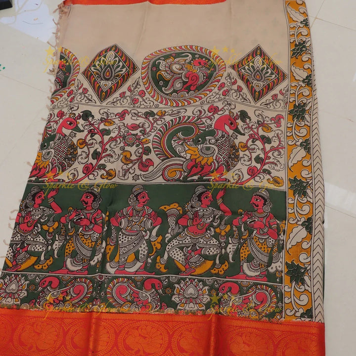 Exquisite Kalamkari Dancing Peacock Saree for Celebrations