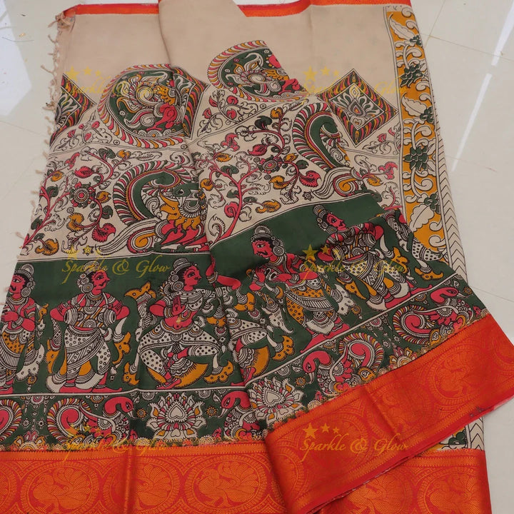 Exquisite Kalamkari Dancing Peacock Saree for Celebrations
