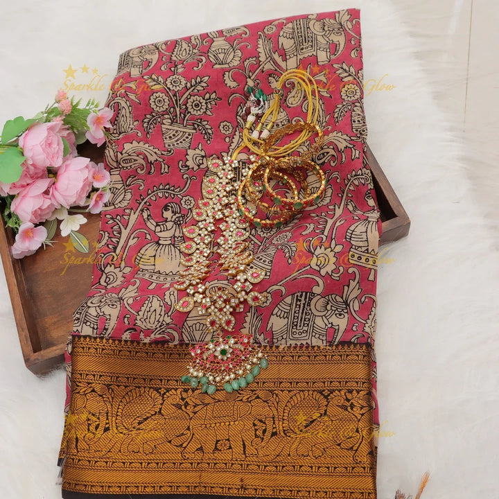 Exquisite Kalamkari Saree & Jewelry Set for Weddings