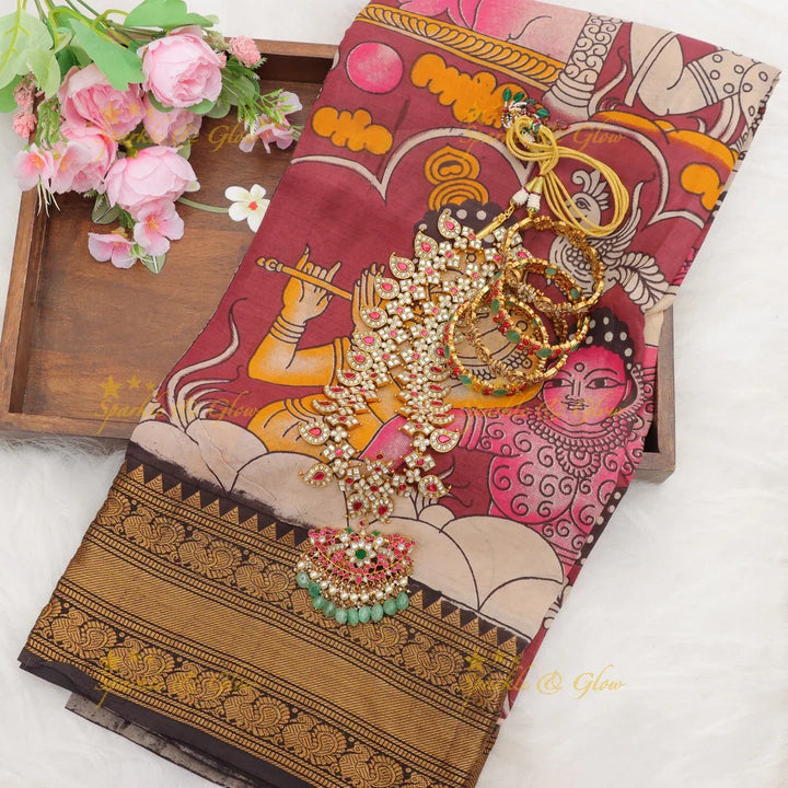 Elegant Radha Krishna Kalamkari Saree for Festive Elegance