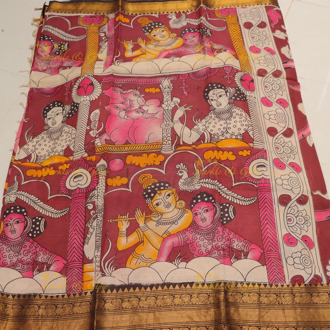 Elegant Radha Krishna Kalamkari Saree for Festive Elegance