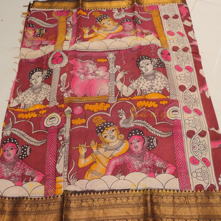 Elegant Radha Krishna Kalamkari Saree for Festive Elegance